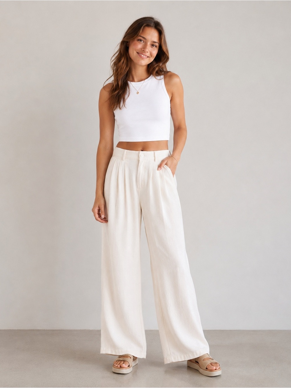 NWT Z Supply Farah Wide Leg Pleated Pants Sandstone Cream S